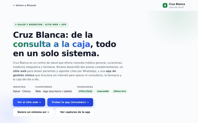 Portada de Cruz Blanca: sitio de la clínica y app de gestión