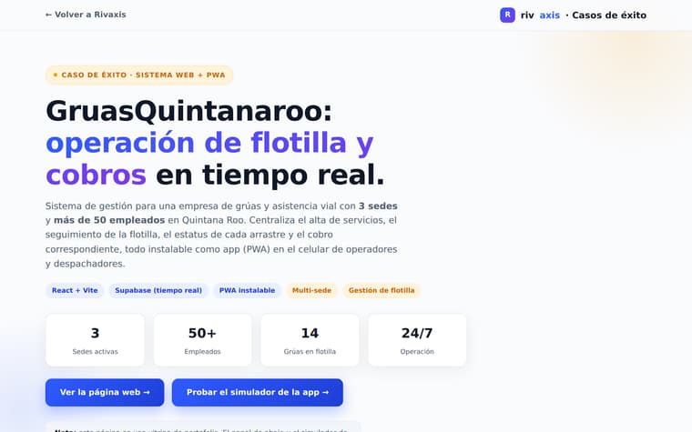 Portada de GruasQuintanaroo: operación de flotilla y cobros en tiempo real