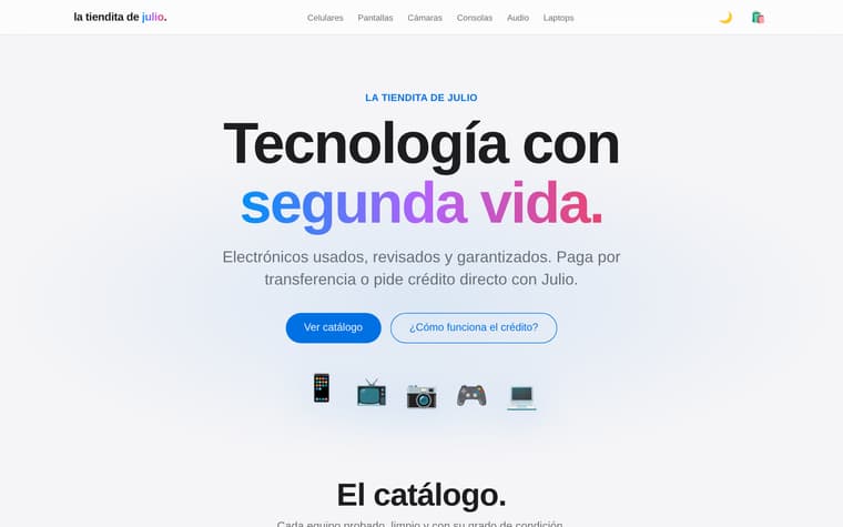 Portada de la tienda de Julio: catálogo de electrónicos con segunda vida