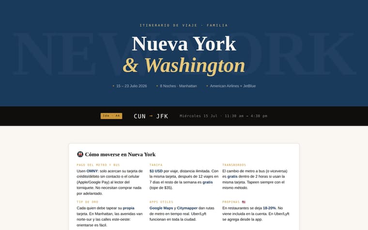 Portada del itinerario de Nueva York: guía día por día, instalable como app